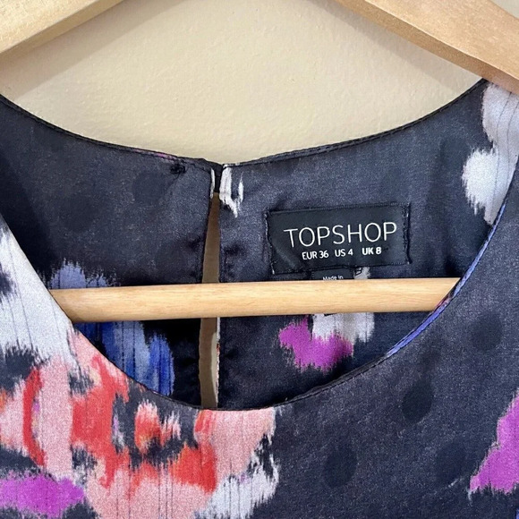•SOLD•|Topshop| Floral Overlay Sheath Dress -High/Low Hem US4/EUR36/UK8 -VG - Picture 3 of 7